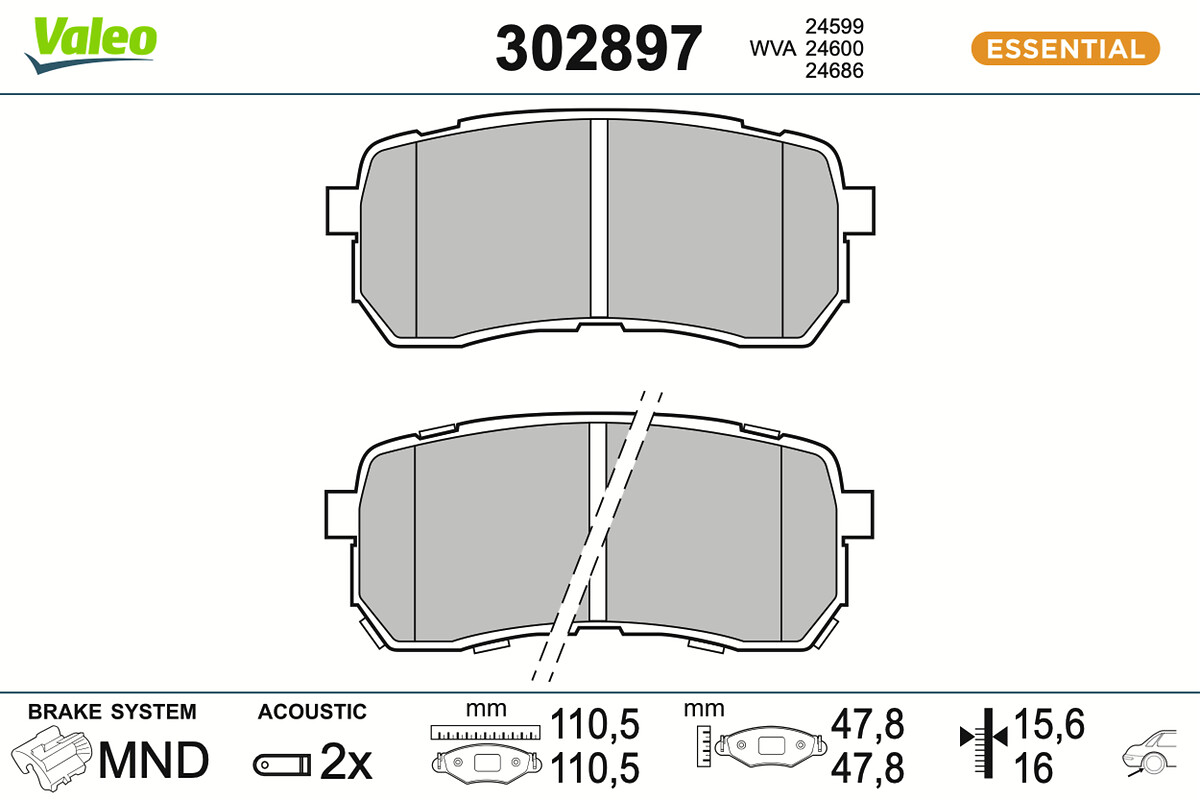 Kit pastiglie freno, Freno a disco - 302897 VALEO